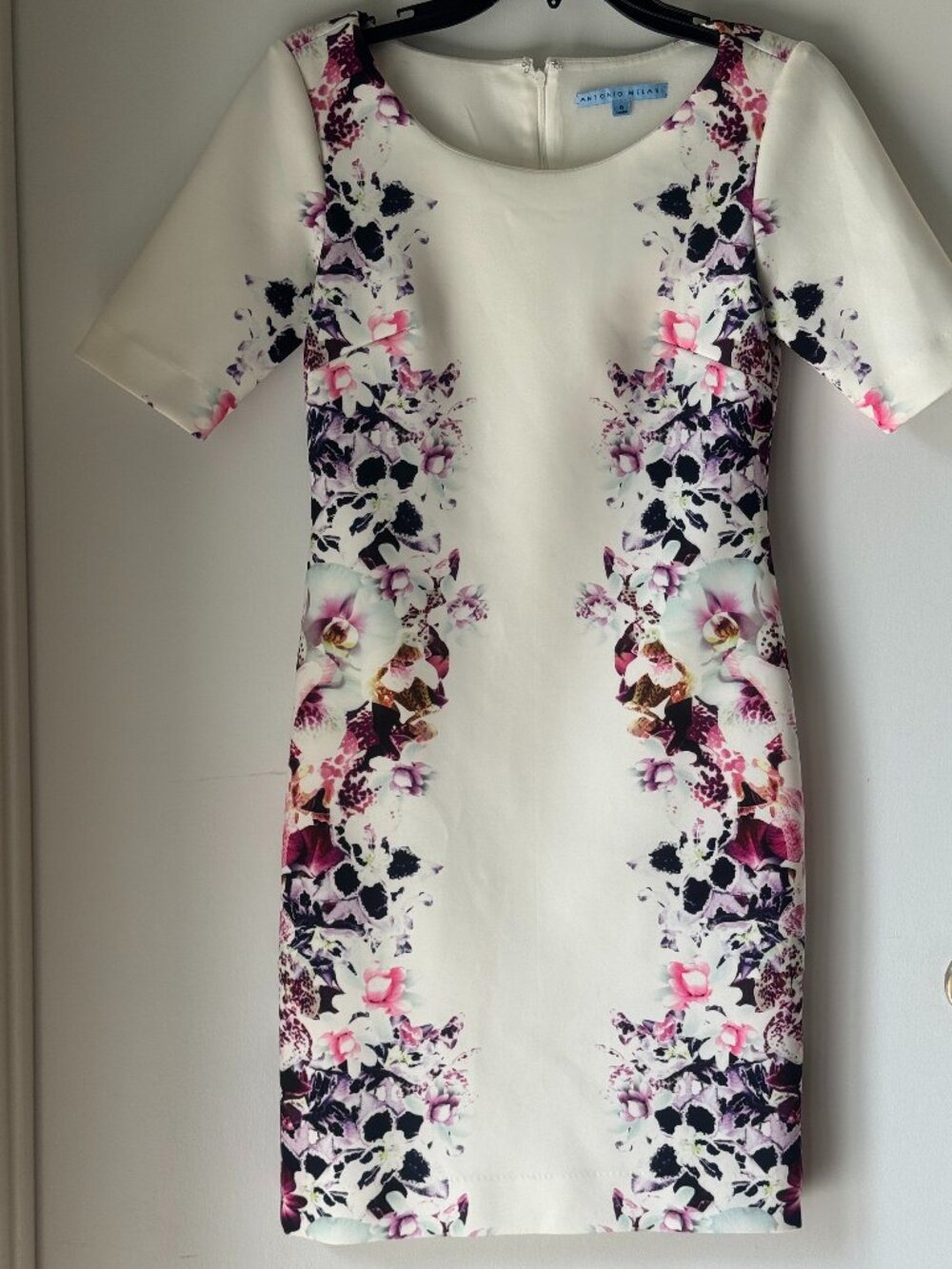 Antonio Melani Orchid Placement Floral Sheath Dress 4 EUC Purple White Cocktail